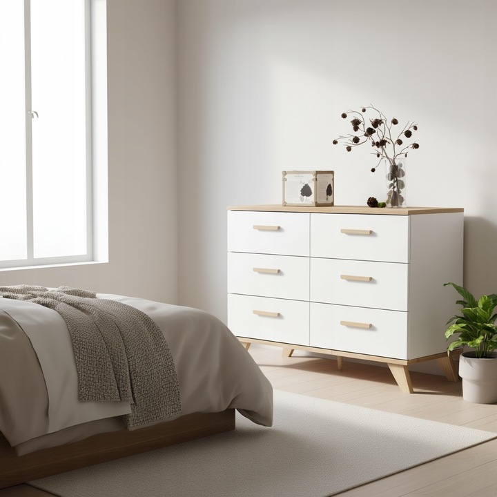 Komoda Szafka RTV 100cm Biały MAT DĄB Wotan Szuflady 2 Drzwi Salon