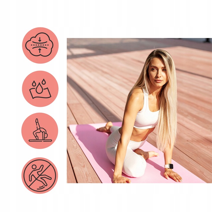 MATA DO ĆWICZEŃ JOGI PILATESU GIMNASTYCZNA TPE ANTYPOŚLIZGOWA Z UCHWYTEM