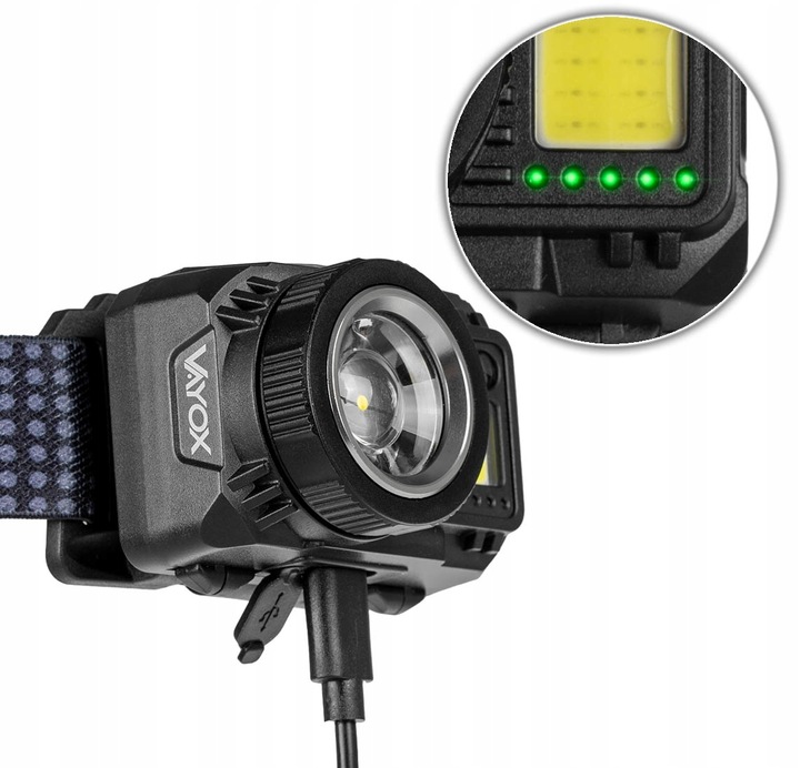 LATARKA CZOŁOWA LED CZOŁÓWKA AKUMULATOROWA MOCNA ZOOM USB C 500lm PRO VAYOX