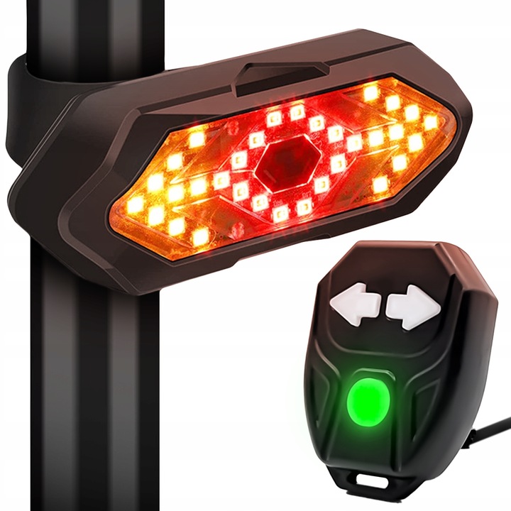 Lampka rowerowa tylna KIERUNKOWSKAZ tył na rower sygnalizator USB + pilot