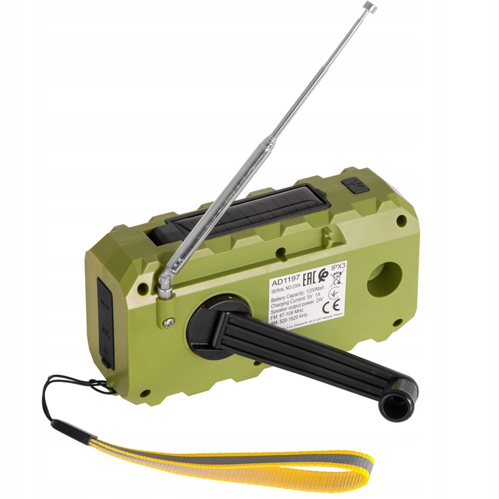 Radio przenośne solarne korbka dynamo latarka USB SOS alarm ADLER