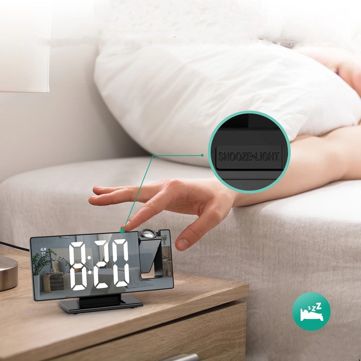 BUDZIK ZEGAR ELEKTRONICZNY LED PROJEKTOR DATA ALARM TERMOMETR 4w1