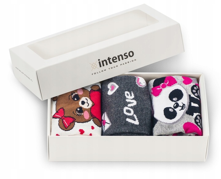 SKARPETKI DAMSKIE WALENTYNKOWE 3-PAK ZESTAW NA PREZENT DLA NIEJ WALENTYNKI