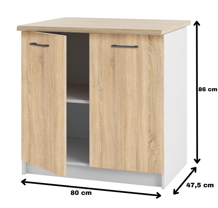 Szafka Kuchenna Stojąca Dolna Dąb Sonoma z Blatem do Zestawów Biała 80