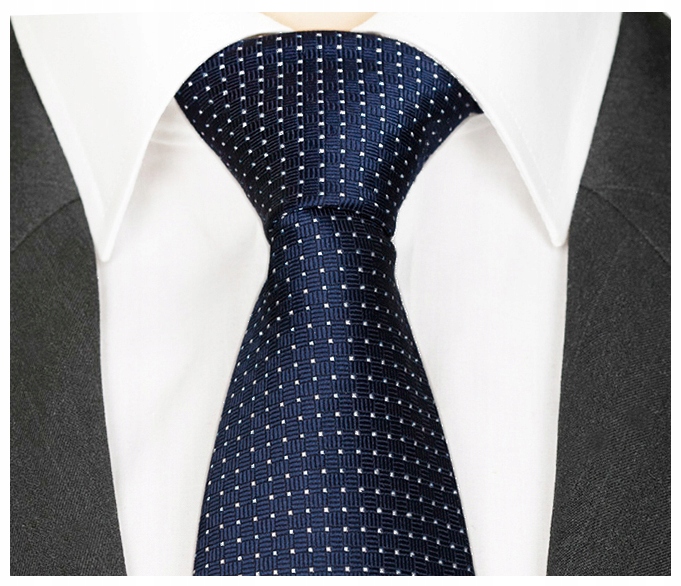 GRANATOWY KLASYCZNY Krawat Męski do Garnituru Kropki Groszki ŻAKARDOWY rc08
