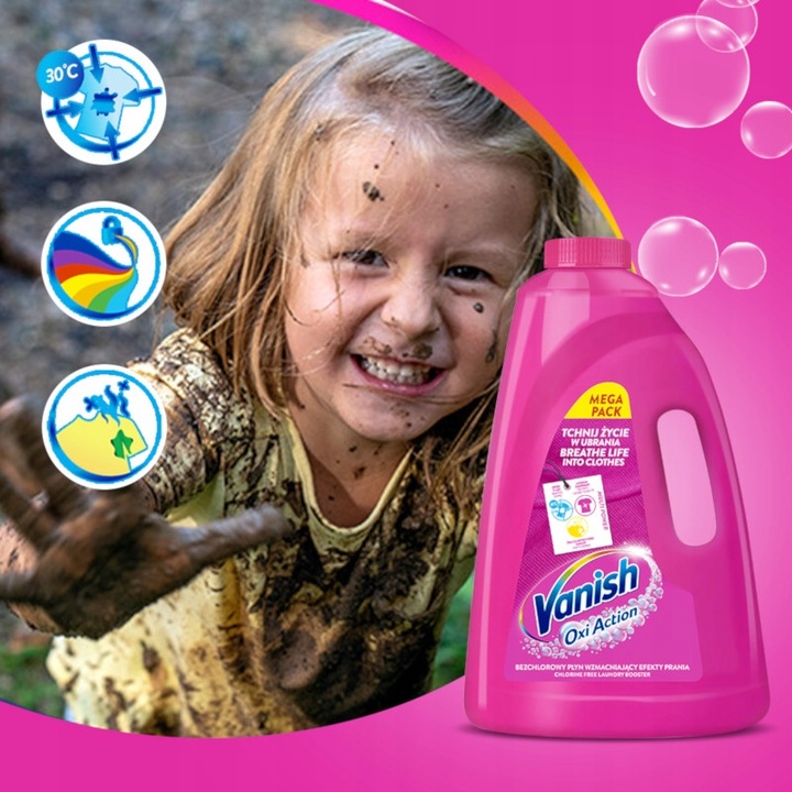 Vanish Oxi Action Pink odplamiacz w płynie do kolorowych tkanin 3 L