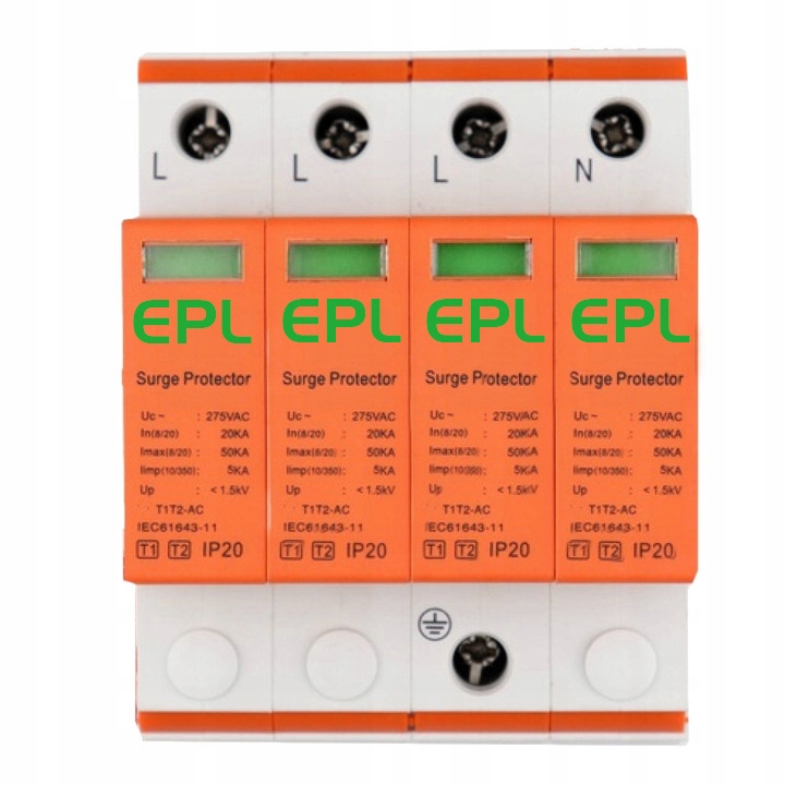 OGRANICZNIK OCHRONNIK PRZEPIĘĆ PRZEPIĘCIOWY 3-FAZ B+C T1 T2 4P 5kA AC