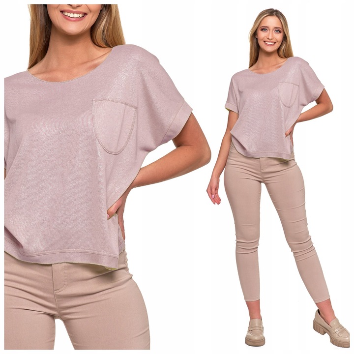 KOBIECA BLUZKA Z KRÓTKIM REKAWEM DAMSKA BŁYSZCZĄCA STYLOWA MORAJ 2XL/3XL