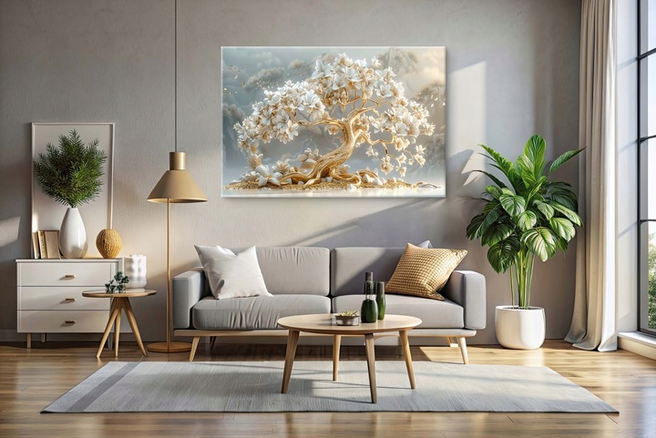 Elegancki Obraz na płótnie do salonu Złote drzewko szczęścia Glamour