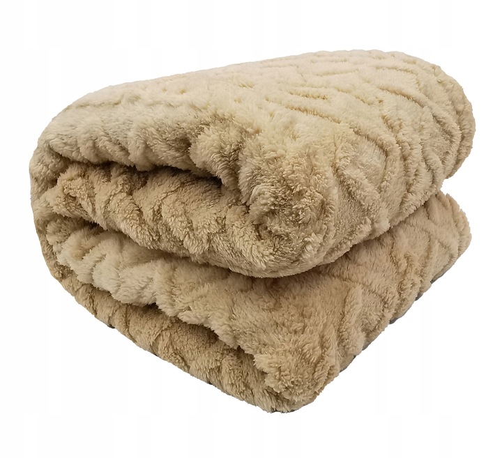 GRUBY KOC PLED NARZUTA DWUSTRONNA TŁOCZONY SKANDYNAWSKI ARIES 150x200 BEŻ