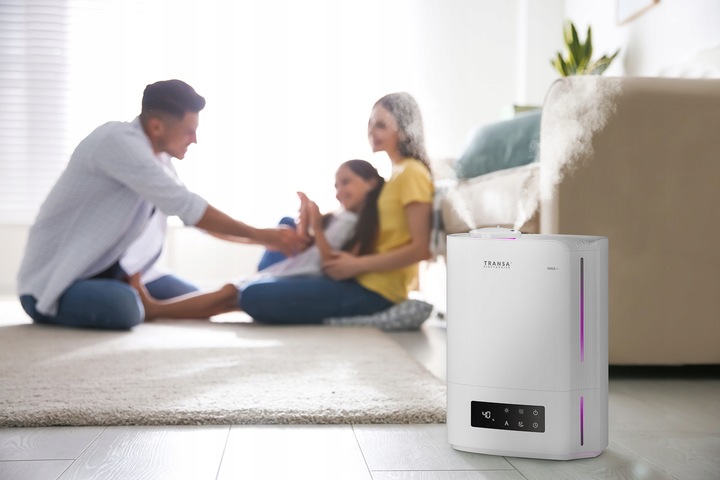 Nawilżacz powietrza WYDAJNY AROMATERAPIA HIGROSTAT HIGROMETR LED Biały