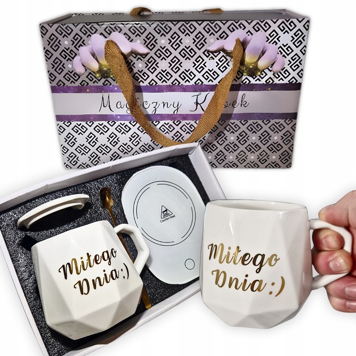 PODGRZEWACZ Kubek Ceramiczny CZAJNIK ZESTAW DO KAWY HERBATY MIŁEGO