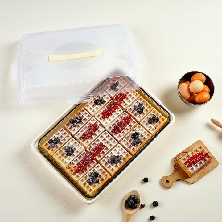 Pojemnik na ciasto 45cm wypieki pudełko box do przenoszenia uchwyt pokrywa