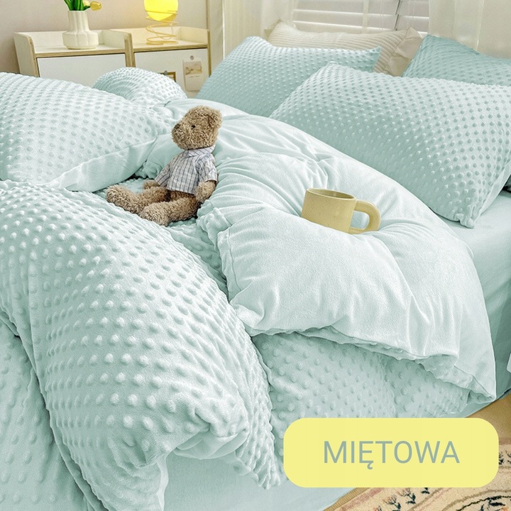 Pościel 200x220 pluszowa polarowa MINKY miś kropki 3D kolory zimowa