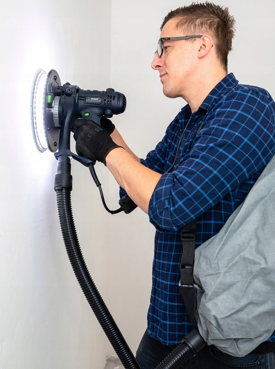 SZLIFIERKA DO GIPSU GŁADZI 180MM SIECIOWA Z TAŚMĄ LED + 6 PAPIERÓW