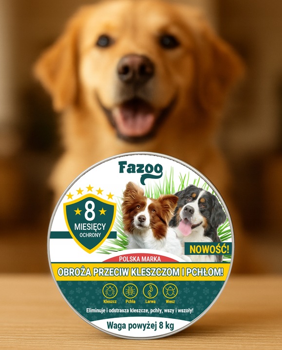 OBROŻA NA KLESZCZE i Pchły dla Dużego Psa Antykleszczowa 8 Miesięcy Fazoo