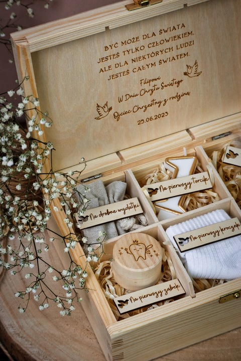 Pamiątka Chrztu Świętego Pudełko GOTOWY PREZENT NA CHRZEST PREMIUM Grawer