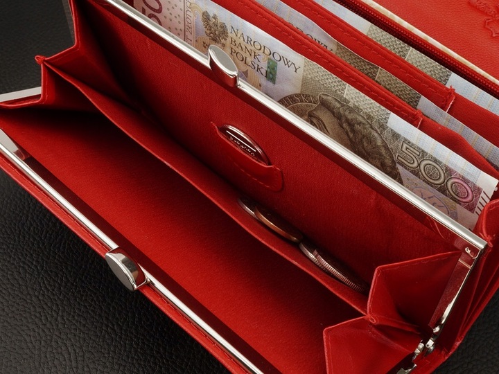 KOCHMANSKI portfel damski skórzany duży czerwony na dokumenty i karty