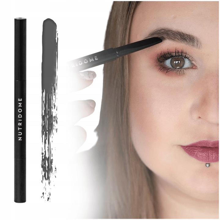 KREDKA DO BRWI ze szczotką GRAFITOWA z OLEJKIEM RYCYNOWYM miękka NUTRIDOME