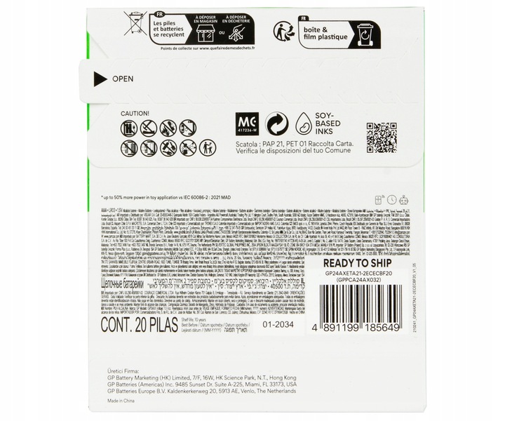 20 sztuk BATERIA ALKALICZNA GP Extra R3 AAA do zabawek