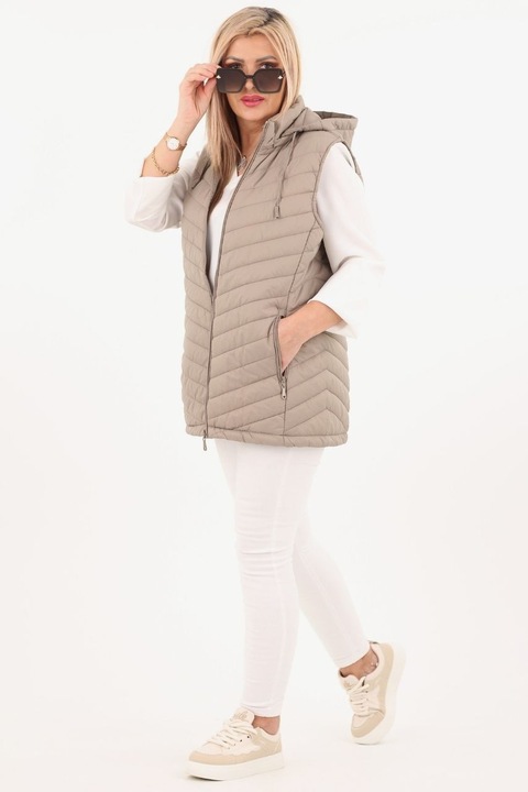 KAMIZELKA PIKOWANA DAMSKA PRZEJŚCIOWA DUŻE ROZMIARY BEZRĘKAWNIK Z KAPTUREM