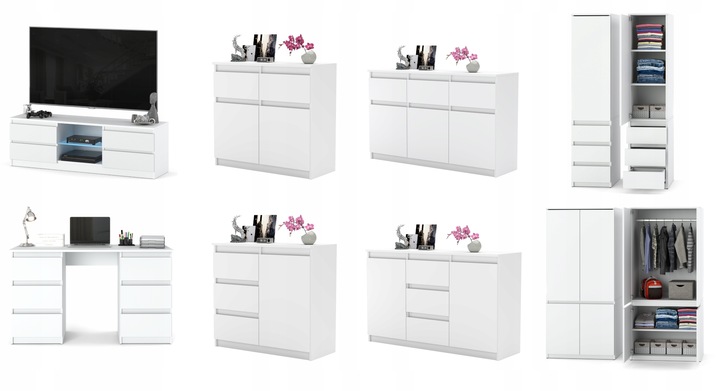 Komoda 120cm szafka z szufladami Biala Aga do salonu duza bezuchwytowa