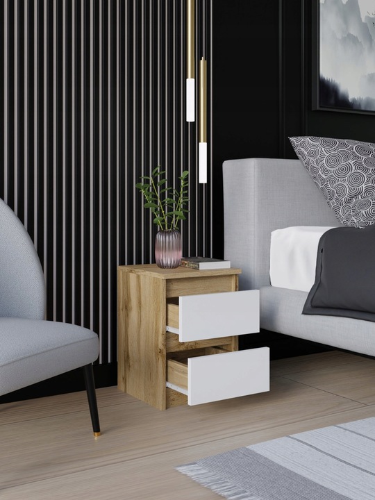 SZAFKA NOCNA WOTAN BIAŁA STOLIK NOCNY DWIE SZUFLADY 30cm SYPIALNIA