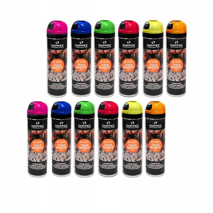 Farba geodezyjna spray SOPPEC TRACK MARKER FLUO 12szt. do znakowania