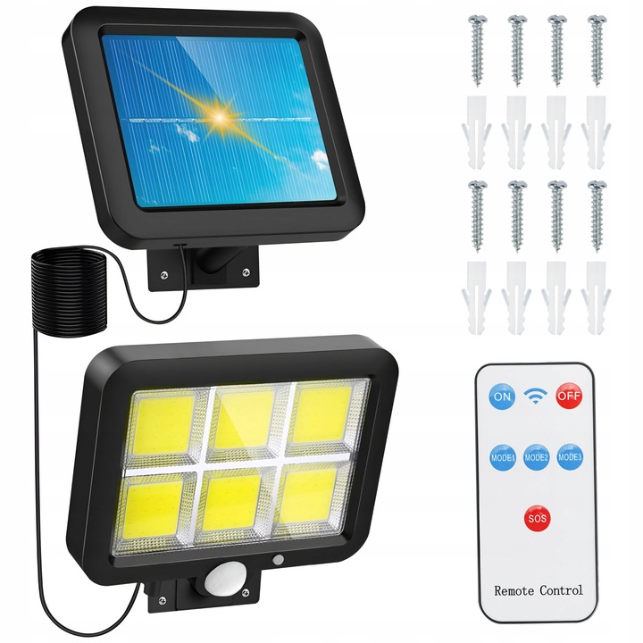 LAMPA SOLARNA LED DO OGRODU GARAŻU Z CZUJNIKIEM ZMIERZCHU RUCHU + PILOT