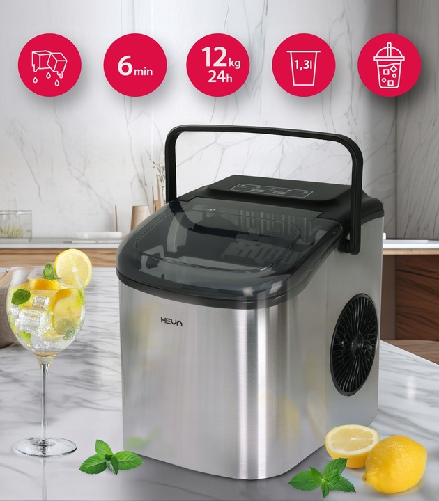 Kostkarka do lodu HEVA HIX 12kg domowa cicha maszyna ekspresowy lód