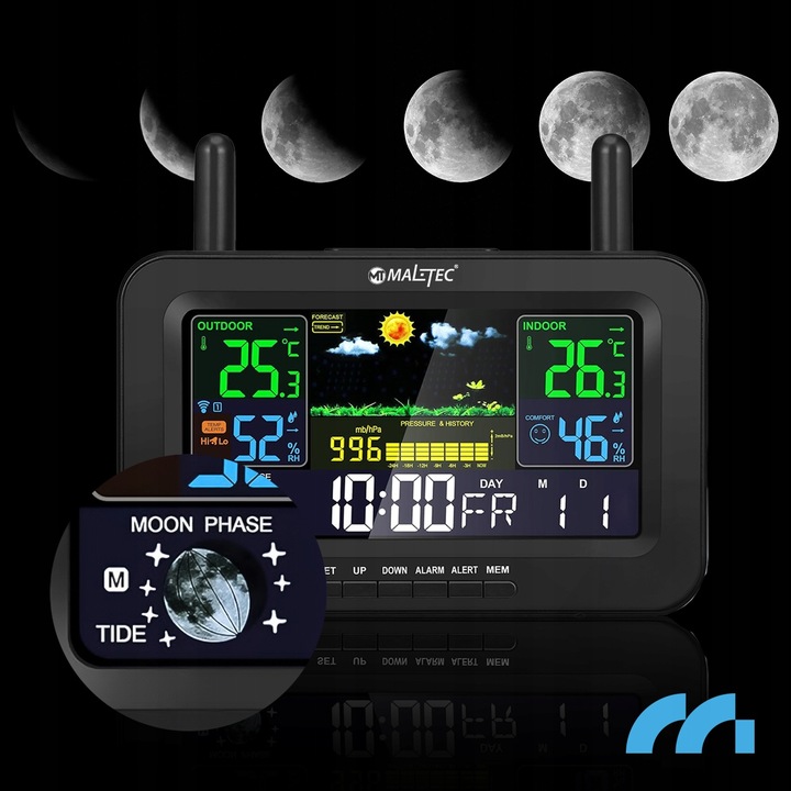 Stacja Pogodowa Bezprzewodowa Termometr Barometr Czujnik Zewnętrzny