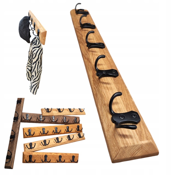 WIESZAK ŚCIENNY WISZACY LOFT DĄB 60CM 10 UCHWYTÓW NA UBRANIA DO