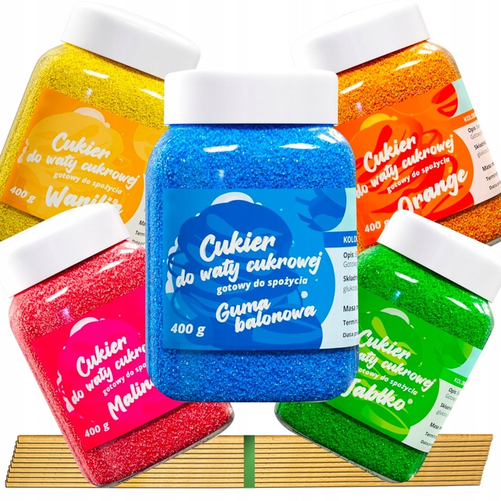 CUKIER KOLOROWY do waty cukrowej 5x400g smakowy MIX gratis 10szt