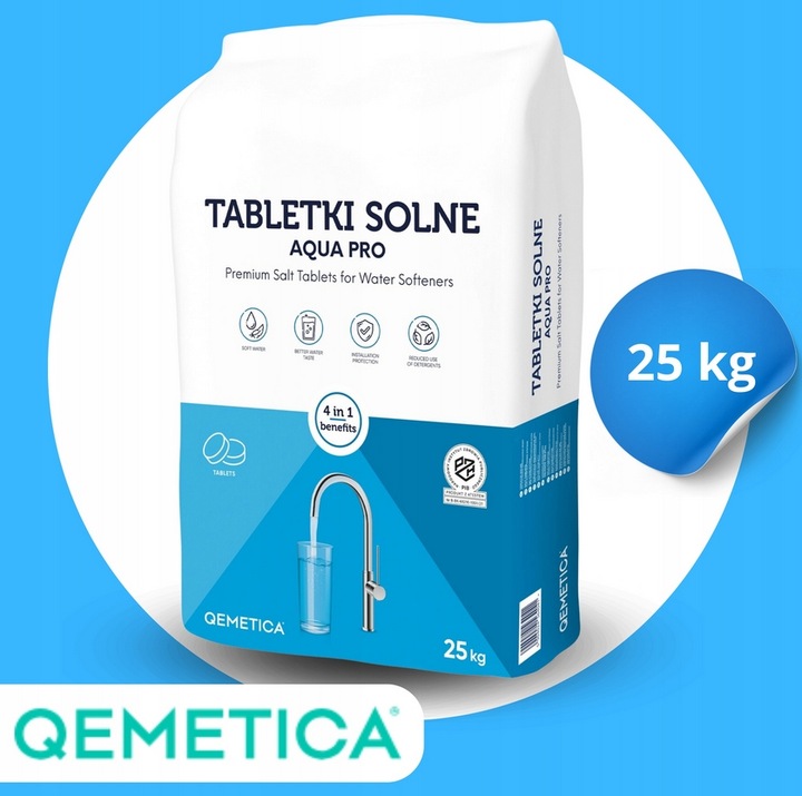 TABLETKI SOLNE ZMIĘKCZACZ WODY UZDATNIACZ SÓL 25KG QEMETICA CIECH
