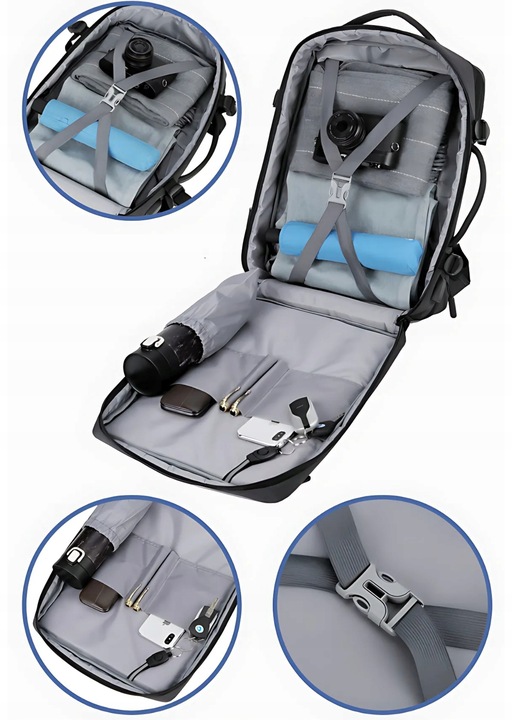 Plecak Bagaż Podręczny do Samolot 45x30x20 LOT Lufthansa EasyJet USB na But