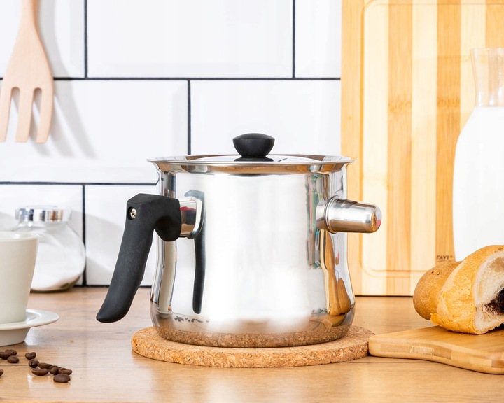 GARNEK DO MLEKA 2L Z GWIZDKIEM GAZ INDUKCJA STALOWY DO GOTOWANIA MLEKA HIT