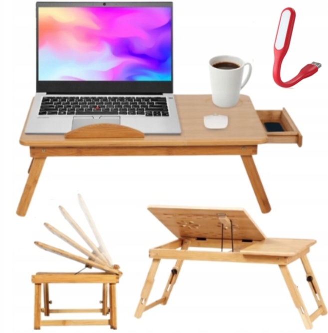STOLIK pod LAPTOPA do ŁÓŻKA KOMPUTER PODSTAWKA PÓŁKA DREWNIANY REGULOWANY
