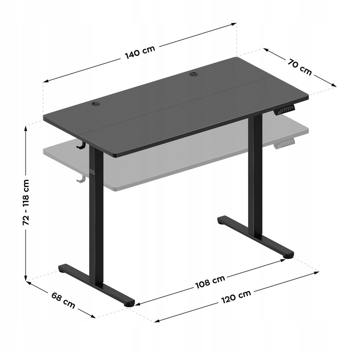 Biurko regulowane elektryczne MARK ADLER czarne komputerowe uchwyt