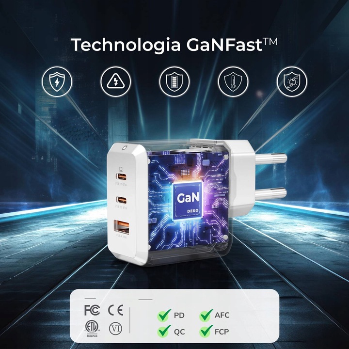 SZYBKA ŁADOWARKA USB C UNIWERSALNA 3x USB 67W 65W TYP C + KABEL USB C 100W