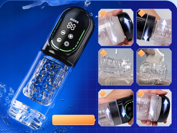 masturbator męski z 3 pompkami i 7 ruchami obrotowymi, wibrujący i ssący