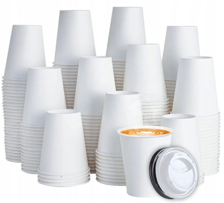 Kubki papierowe do gorących i zimnych napojów + wieczka jednorazowe 250ml