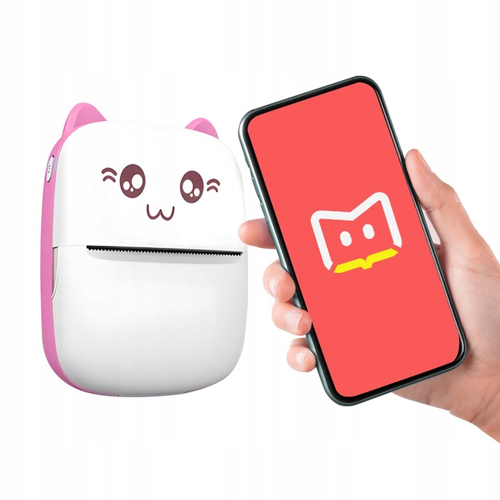 Drukarka Termiczna Mini Kot 11 Rolek do Zdjęć Notatek Przenośna dla Dzieci