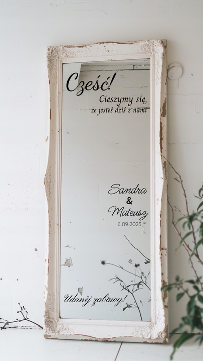 NAKLEJKA NA LUSTRO naklejki personalizowane na wesele ślub imprezę urodziny
