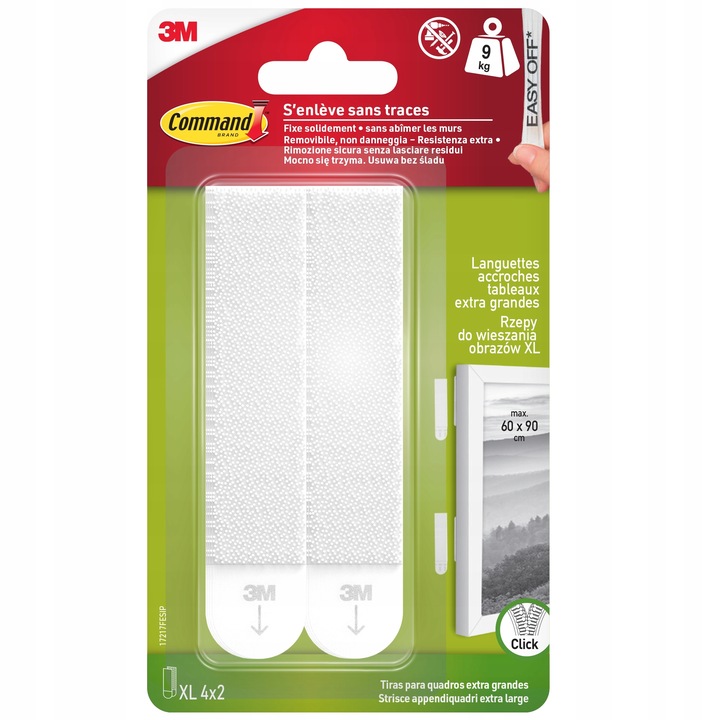 Rzepy Samoprzylepne COMMAND bez wiercenia XL 8szt (4 pary) - do 9Kg -