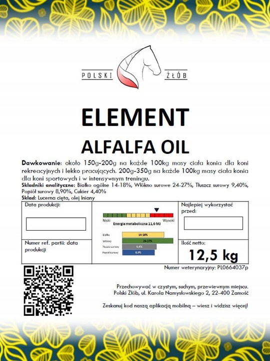 Pasza Sieczka z Lucerny z Dodatkiem Oleju Lnianego AlfAlfa Oil 12,5 kg