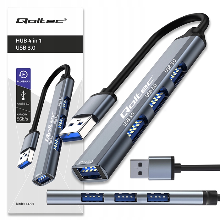 Qoltec Hub Adapter Rozdzielacz USB-C 3.0 4w1 4x USB 3.0 5Gb/s Szybki