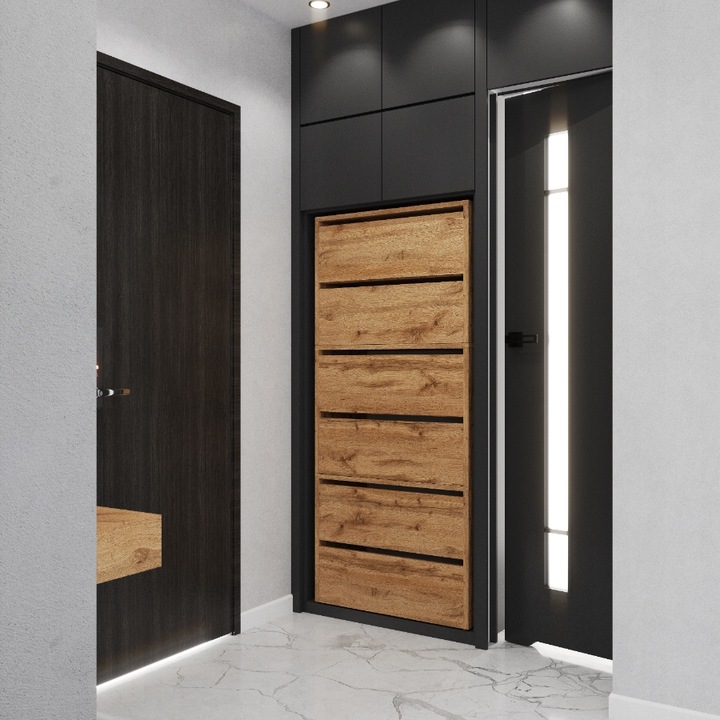 Szafka Na Buty Wysoka Dąb Wotan 6 Półek Modułowa Bez Siedziska Regał