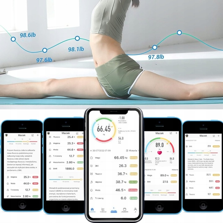 WAGA ŁAZIENKOWA ANALITYCZNA SLIM 180KG SMART+ 31w1 ANDROID iOS + CENTYMETR