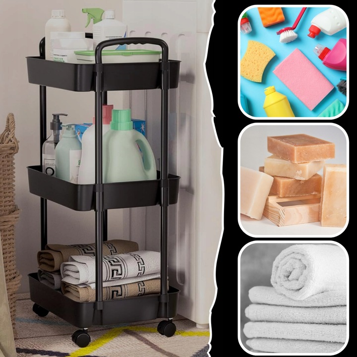 Wózek kuchenny STOLIK NA KÓŁKACH WÓZEK 3 POZIOMOWY BLOKADA KÓŁEK