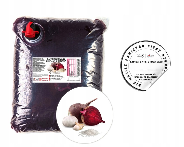 Sok z kiszonego Buraka Tłoczony 100% Soku Zakwas z Buraka NFC 3 Litry